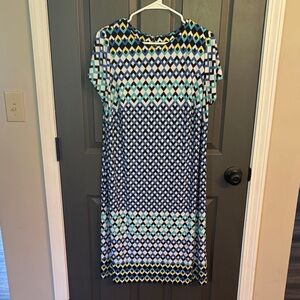 London Times Blue and Green Diamond Midi Dress